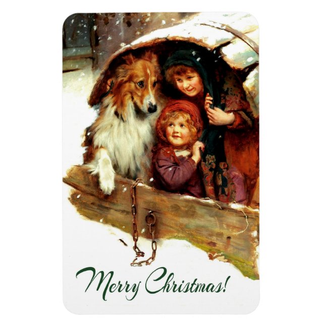 Imán Feliz Navidad. Regalo de Navidades de arte de époc (Vertical)