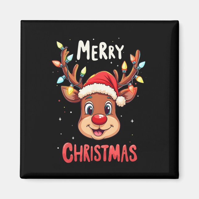 Imán Feliz Navidad Reindeo Red Santa Xmas (Frente)