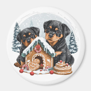 Imán Feliz Navidad Rottweiler Dogs Gingerbread House