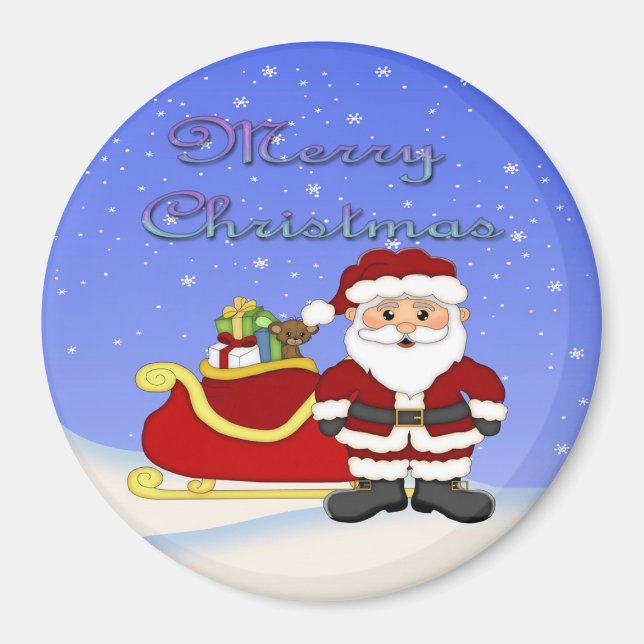 Imán Feliz Navidad Santa Round Magnet (Frente)