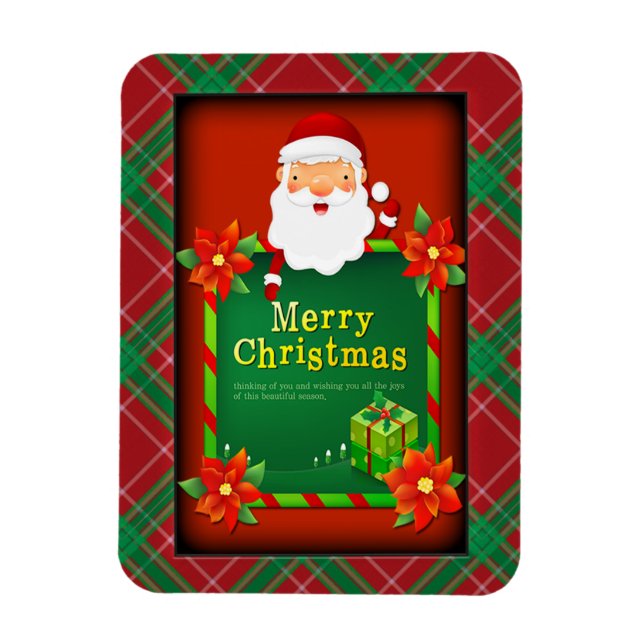 Imán Feliz Navidad Santa Tartan Plaid (Vertical)