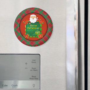 Imán Feliz Navidad Santa Tartan Plaid