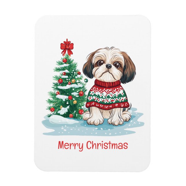 Imán Feliz Navidad Shih Tzu Santa Perro (Vertical)