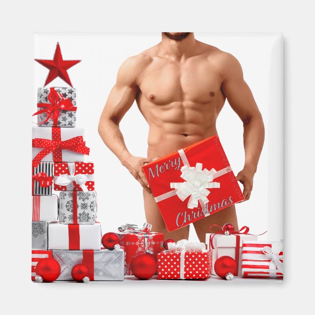 Imán Feliz Navidad SlipperyJoe regalo de plata blanca r (Frente)