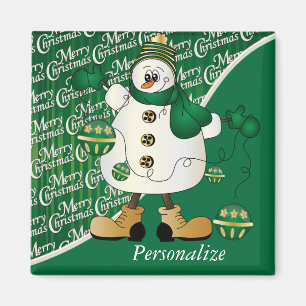 Imán Feliz Navidad Snowman Green