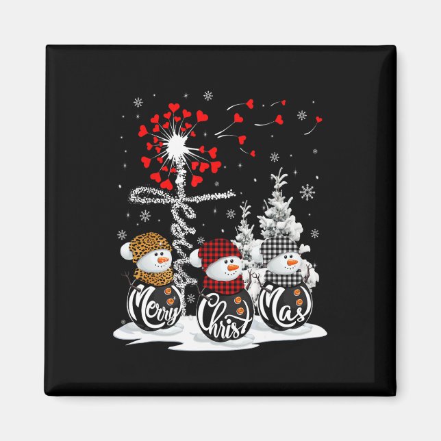 Imán Feliz Navidad Snowman Leopardo Búfalo Rojo (Frente)