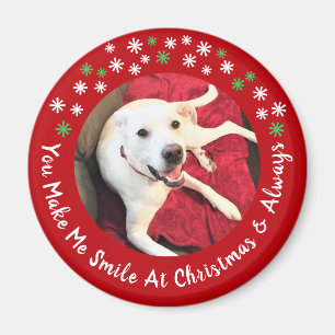 Imán Feliz Navidad Sonriente Perro Foto Graciosa Círcul