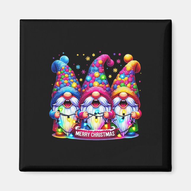 Imán Feliz Navidad Tres Gnomes Familias Hombres Mujeres (Frente)
