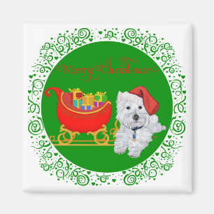 Imán Feliz Navidad Westie con Trineo