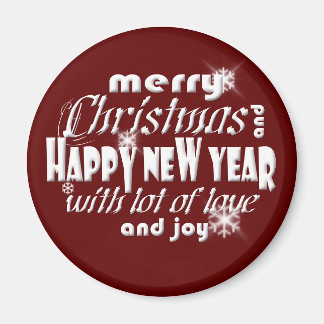 Imán Feliz Navidad y Feliz Año Nuevo rojo (Frente)