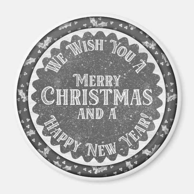 Imán Feliz Navidad y Feliz Chalkboard de Año Nuevo (Frente)