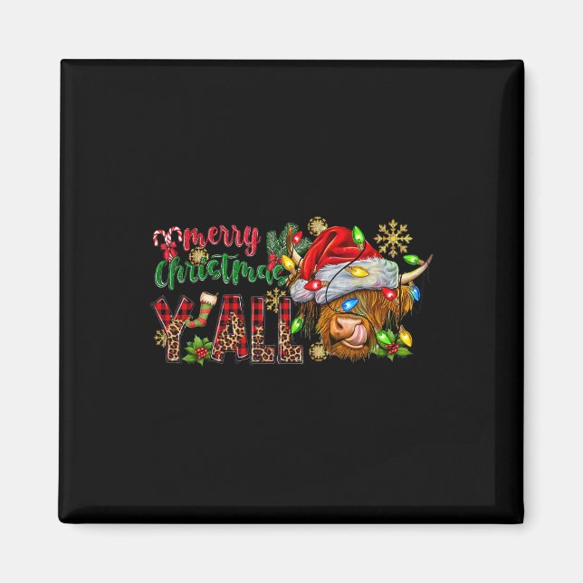 Imán Feliz Navidad Y'all Cute Highland Cow Navidades (Frente)