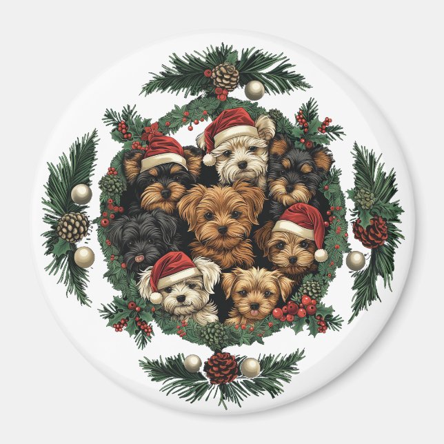 Imán Feliz Navidad Yorkshire Terrier Dogs (Frente)