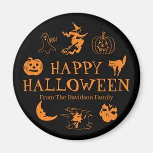 Imán Feliz nombre personalizado de Halloween naranja ne