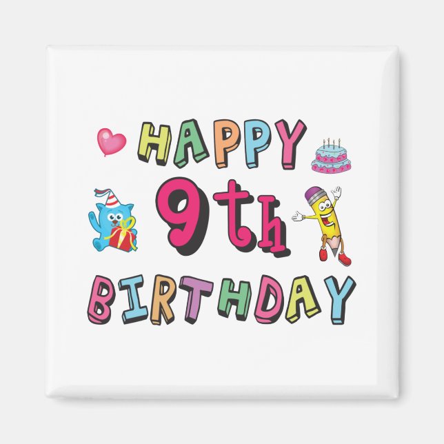 Imán Feliz noveno cumpleaños para niños de 9 años B-day (Frente)