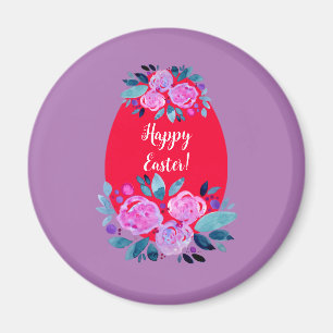 Imán Feliz Pascua acuarela huevo rojo floral