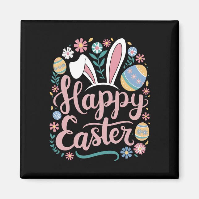 Imán Feliz Pascua Conejito Conejito Huevos (Frente)