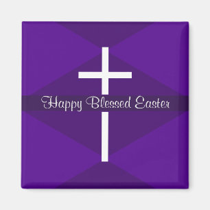 Imán Feliz Pascua Cruz Blanca Morado Cristiano