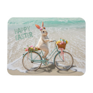 Imán Feliz Pascua de Florida Bicycle Bunny en la playa