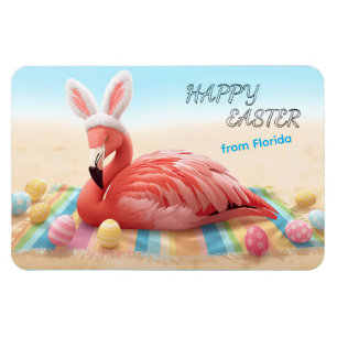 Imán Feliz Pascua de parte de Florida Flamingo Bunny en