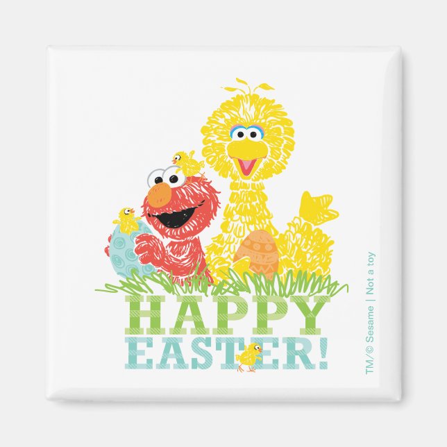 Imán Feliz Pascua desde Elmo y Big Bird (Frente)