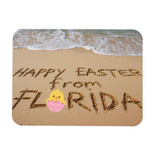 Imán Feliz Pascua desde Florida Escrito en la Arena