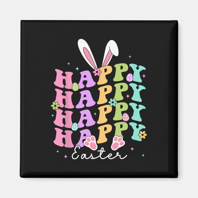 Imán Feliz Pascua diciendo Egg Groovy conejo conejo niñ (Frente)