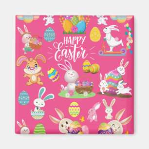 Imán Feliz Pascua, Divertidos Conejitos Deseos Y Colori