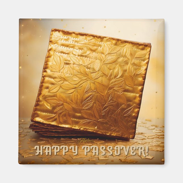 Imán ¡Feliz Pascua! Golden Matzah (Frente)