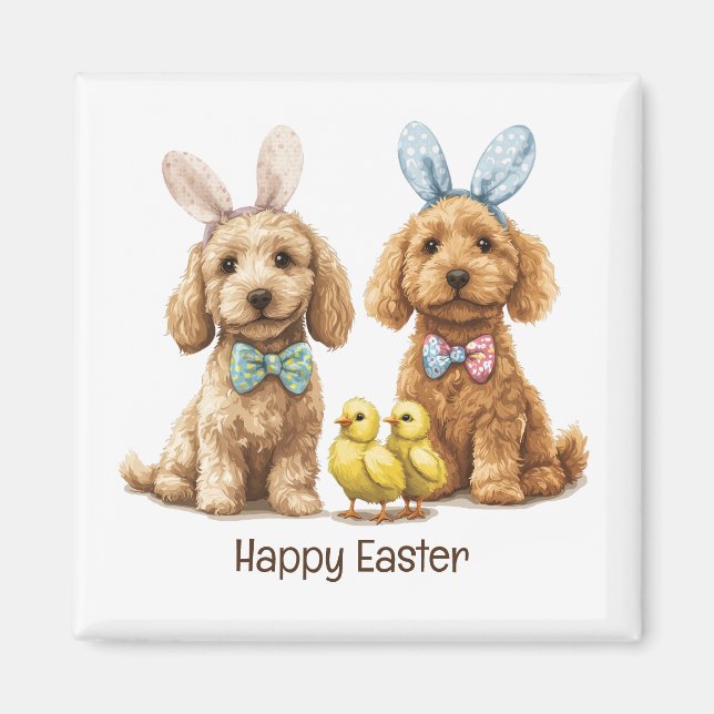 Imán Feliz Pascua Goldendoodle Dogs (Frente)