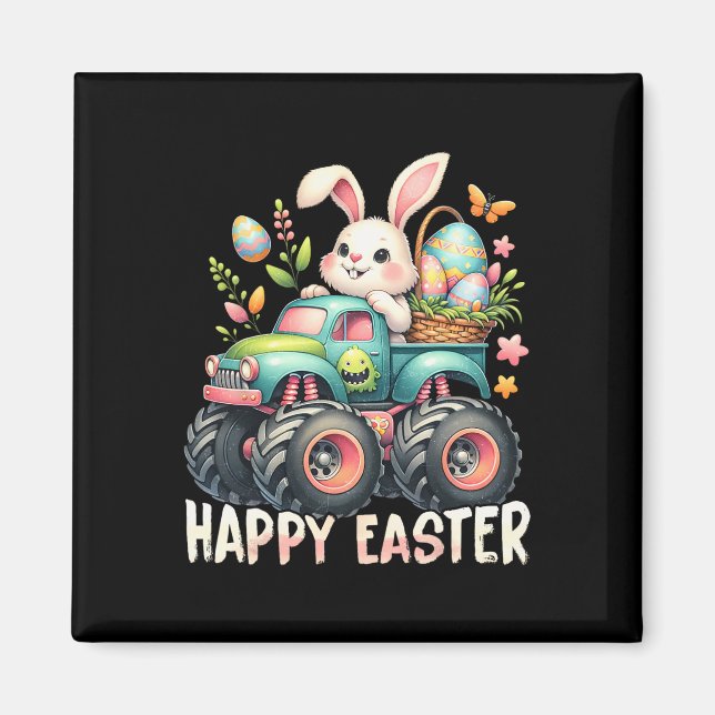 Imán Feliz Pascua Graciosa Construcción Camiones para n (Frente)