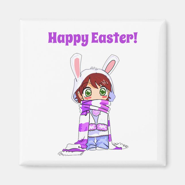 Imán Feliz Pascua Manga Conejito Personalizado Chica (Frente)