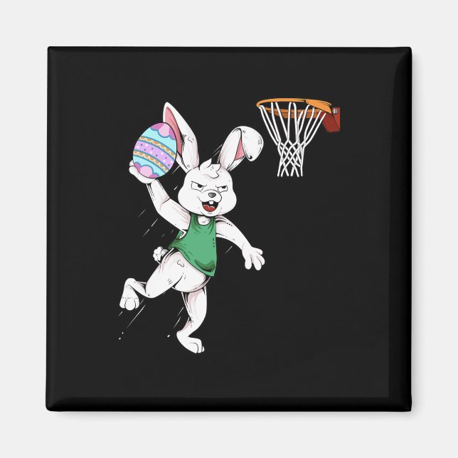 Imán Feliz Pascua Niños Bunny Dunk Baloncesto Este (Frente)