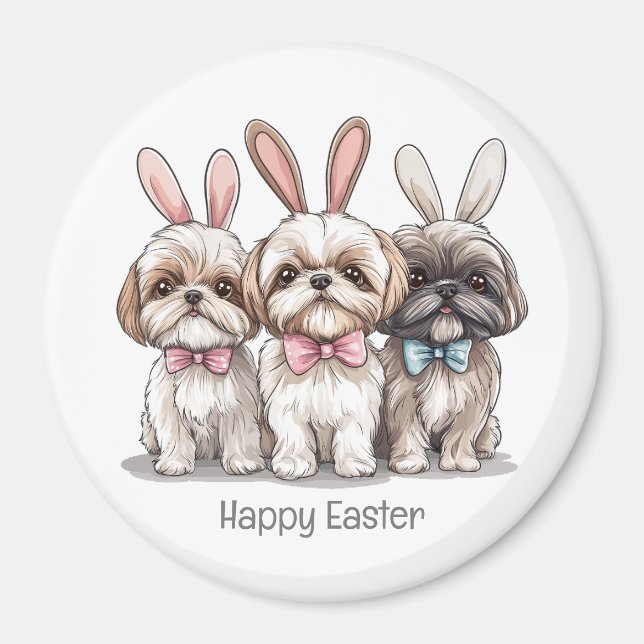 Imán Feliz Pascua Perros Shih Tzu (Frente)