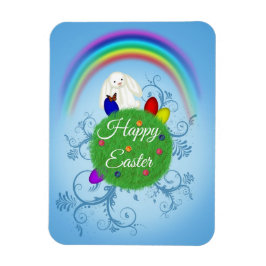 Imán Feliz Pascua Planeta Colorido y Conejito de Arcoír
