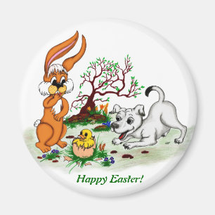 Imán ¡Feliz Pascua! Welpe, Küken, Hase