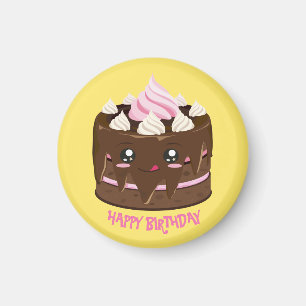 Imán Feliz pastel de chocolate de cumpleaños, kawaii, t