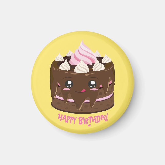 Imán Feliz pastel de chocolate de cumpleaños, kawaii, t (Frente)