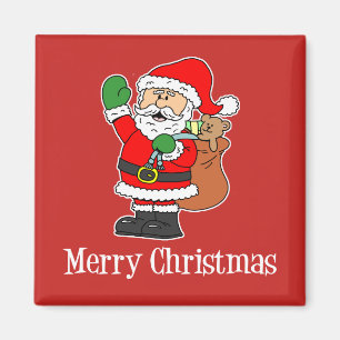 Imán Feliz Personalizado De Navidad Santa En Fondo Rojo