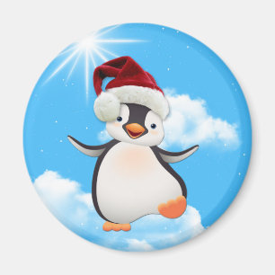 Imán Feliz Pingüino Volador con un Santa gorra