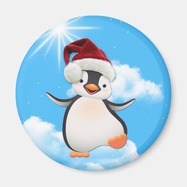 Imán Feliz Pingüino Volador con un Santa gorra (Frente)