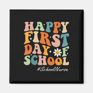 Imán Feliz Primer Día De Escuela Enfermera Groovy Retro