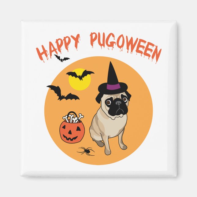 Imán Feliz Pugoween Halloween Pug Tees, regalos (Frente)