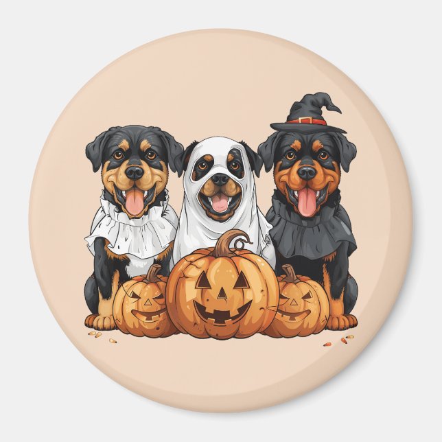 Imán Feliz Rottweiler de Halloween perros Jack O Lanter (Frente)
