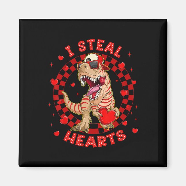 Imán Feliz San Valentín Roba Corazones Trex Dinosaurio  (Frente)