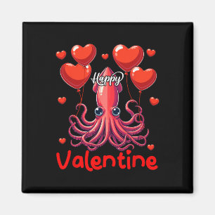 Imán Feliz Squid de San Valentín sosteniendo el corazón