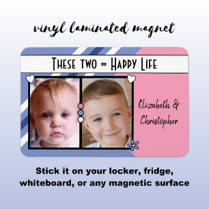 Imán Feliz vida agrega 2 fotos y nombres púrpura rosa