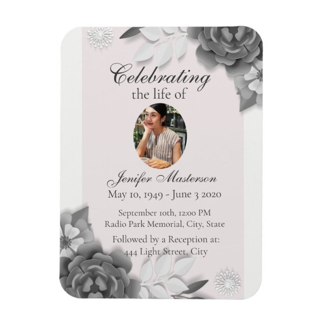 Imán Feminina celebración floral rosa gris de la vida (Vertical)
