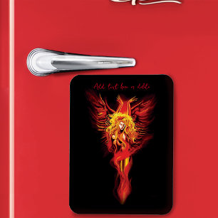 Imán Fénix Mujer Negra Fantasía Roja Ardiente