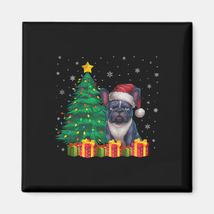 Imán Feo Bulldog francés Navidades de Santa Hat alumbra